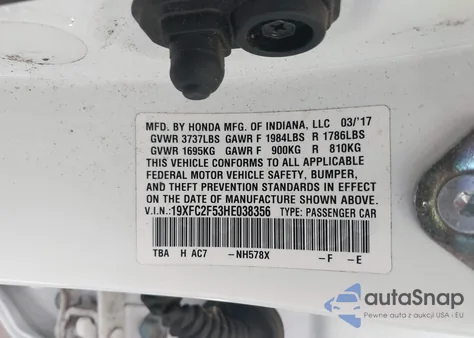2017 Honda Civic Lx from USA, damaged, VIN 19XFC2F53HE038356